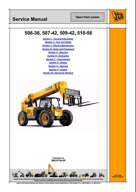 Jcb 506 36 507 42 509 42 510 56 Telescopic Handler Service Repair Manual Download