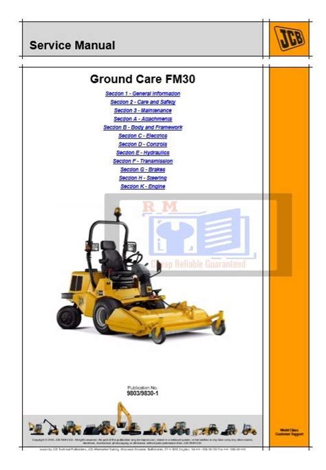 Jcb Front Mower Ground Care Fm30 Service Repair Manual Instant Download