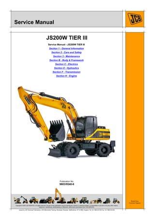 Jcb Js 200w Service Manual Wheeled Excavator Workshop Service Repair Book