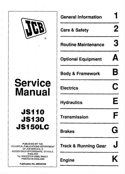 Jcb Js110 Js130 Js150lc Tracked Excavator Service Repair Manual Download