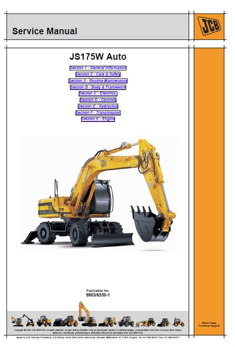 Jcb Js175w Auto Wheeled Excavator Service Repair Workshop Manual Download