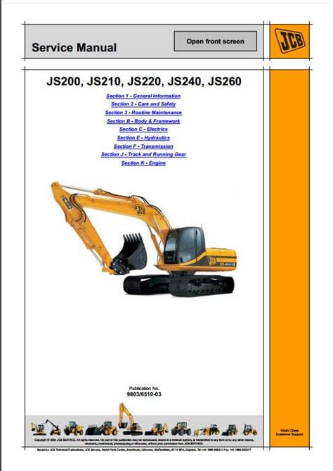 Jcb Js200 Js210 Js220 Js240 Js260 Tracked Excavator Service Repair Manual Download