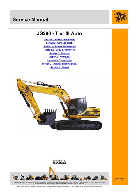 Jcb Js290 Auto Tier Iii Tracked Excavator Service Repair Manual Instant Download