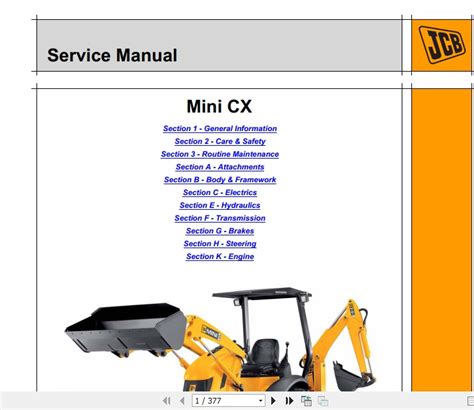 Jcb Mini Cx Backhoe Loader Service Repair Workshop Manual Download