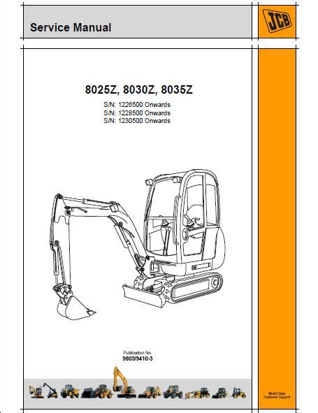 Jcb Service 8025z 8030z 8035z Mini Excavator Manual Shop 8025 Z 8030 Z 8035 Z Service Repair Book