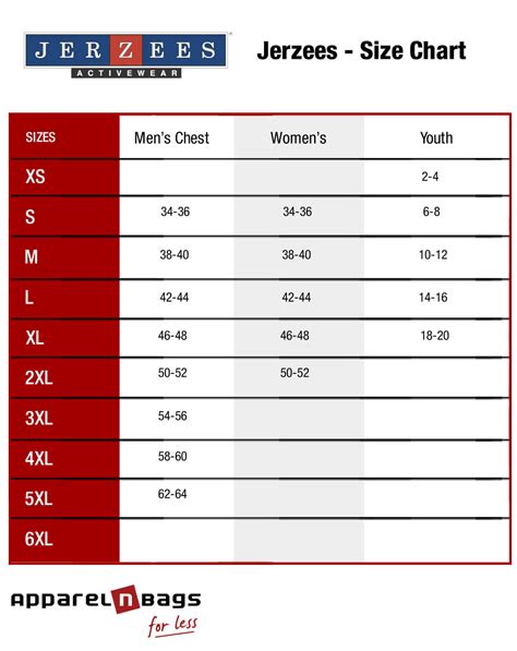 Jerzees Youth Size Chart