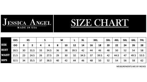 Jessica Angel Size Chart