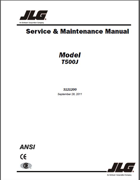 Jlg Boom Lifts T500j Global Service Repair Workshop Manual Download P N 3121200