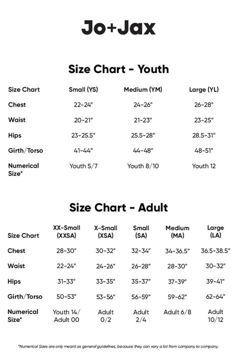 Jo Jax Size Chart