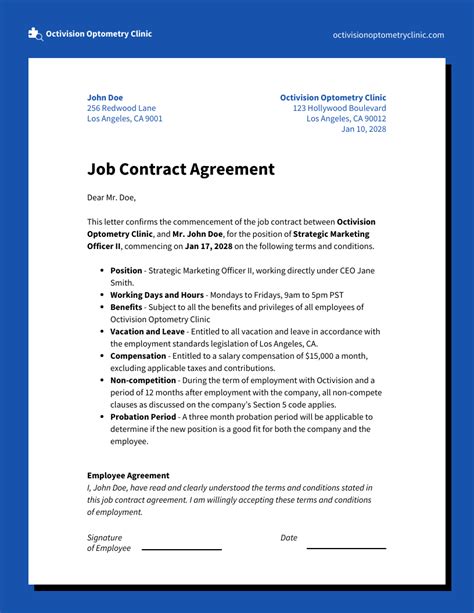 Job Agreement Contract Template