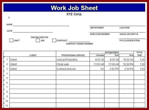 Job Card Template Word