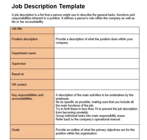 Job Description Template Word Free Download