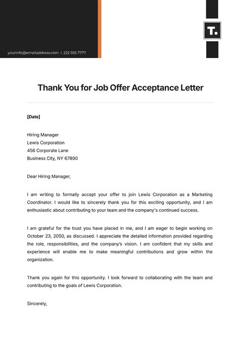 Job Offer Thank You Letter Template