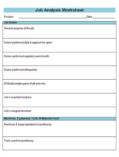 Job Worksheet Template