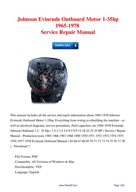 Johnson Evinrude 1 5hp 35hp Outboard Engines Full Service Repair Manual 1965 1978