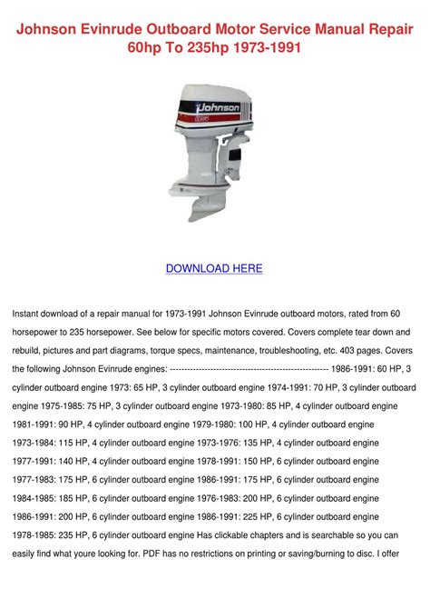 Johnson Evinrude Outboard Engines 150hp 175hp 185hp Full Service Repair Manual 1973 1989