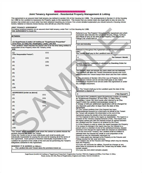 Joint Tenancy Contract Template