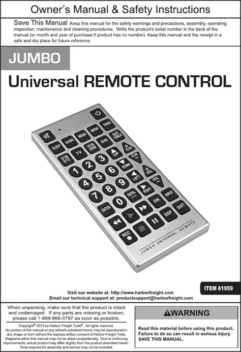 Jumbo Universal Remote Instruction Manual