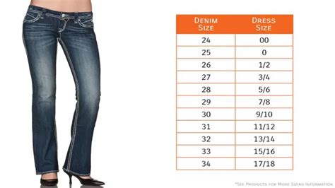 Junior Size Chart Jeans