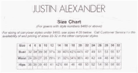 Justin Alexander Bridal Size Chart