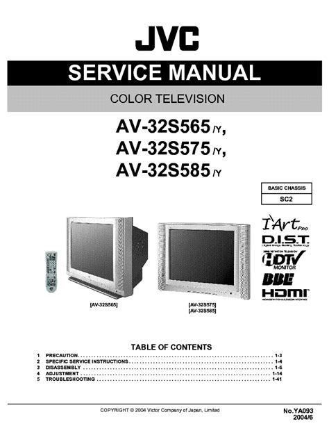 Jvc Colour Television Av 32s565 Av 32s575 Av 32s585 Service Manual Download