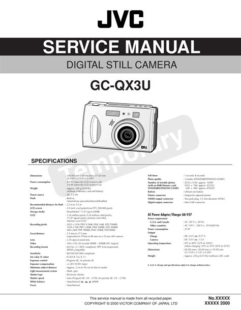 Jvc Gc Qx3u Digital Still Camera Service Manual