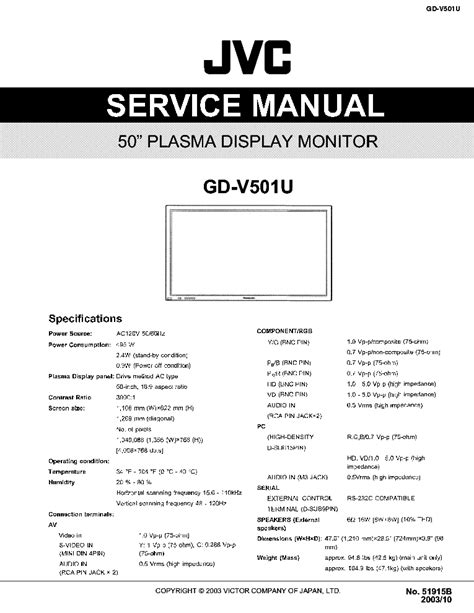 Jvc Gd V501u 50 Plasma Display Monitor Service Manual Download