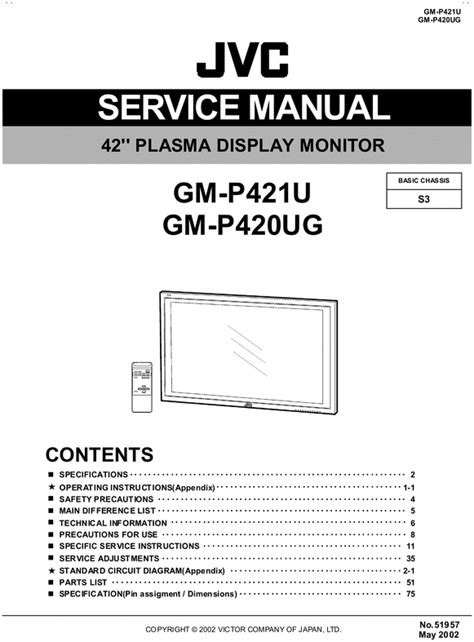 Jvc Gm P421u Gm P420ug 42 Plasma Display Monitor Service Manual Download