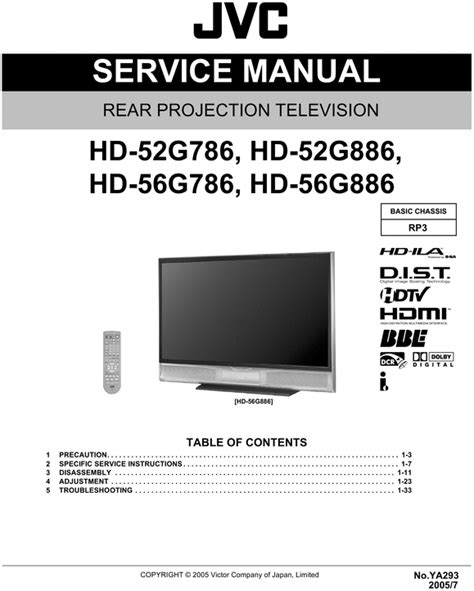 Jvc Hd 52g786 Rear Projection Tv Service Manual Download