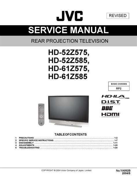 Jvc Rear Projection Tv Hd 52z575 Hd 52z585 Hd 61z575 Hd 61z585 Service Manual Download