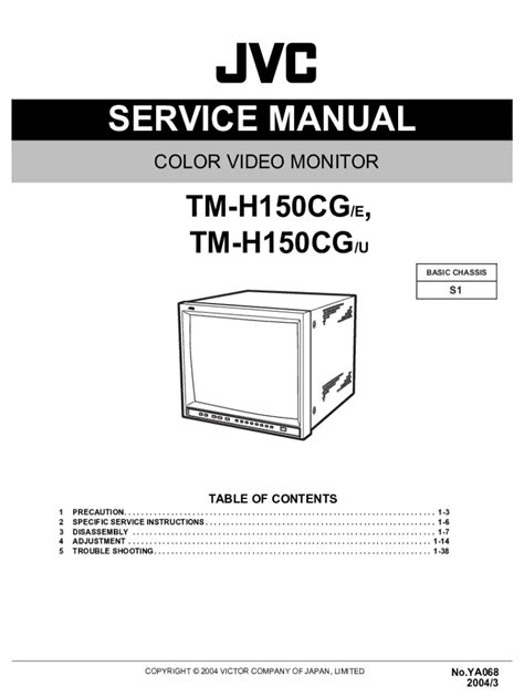 Jvc Tm H150cg Colour Video Monitor Service Manual Download