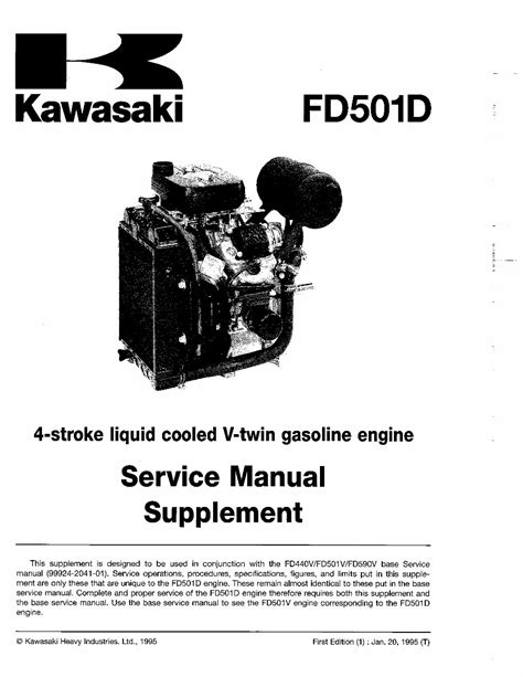 Kawasaki Fd501d 4 Stroke Liquid Cooled V Twin Gasoline Engine Service Manual Download