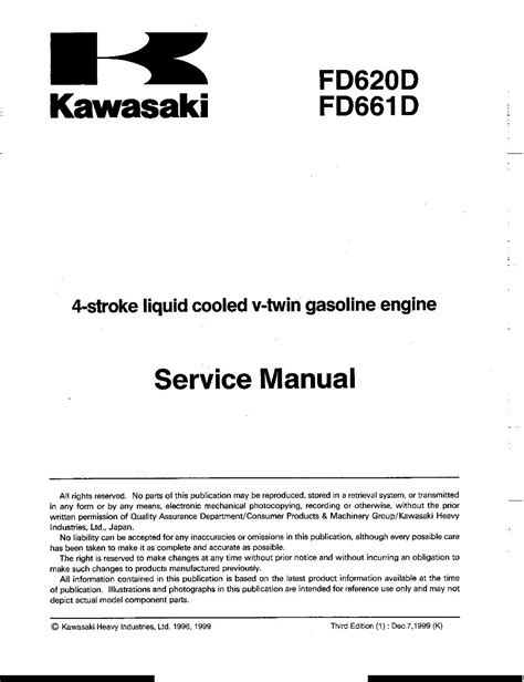 Kawasaki Fd620d Fd661d 4 Stroke Liquid Cooled V Twin Gas Engine Service Repair Manual Improved Download