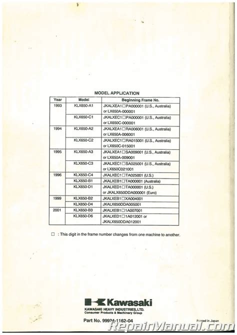 Kawasaki Klx650 1993 2007 Service Repair Manual