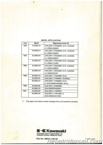 Kawasaki Klx650 1995 Repair Service Manual