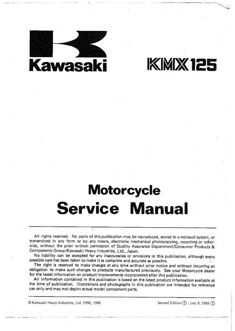 Kawasaki Kmx125 Kmx 125 1986 1990 Repair Service Manual