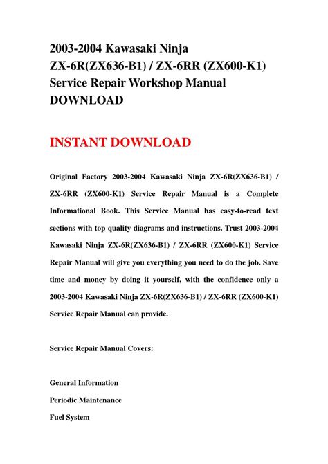 Kawasaki Zx 6r Zx636 2003 2004 Service Repair Factory Manual