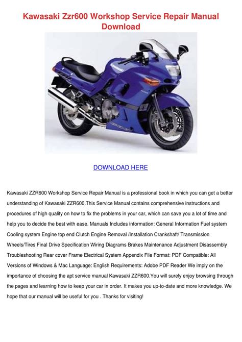 Kawasaki Zzr600 Service Repair Workshop Manual Download