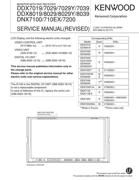 Kenwood Ddx7019 Monitor With Dvd Receiver Repair Manual
