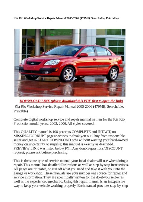 Kia Rio 2006 Workshop Service Repair Manual