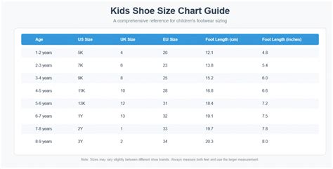 Kids Shoe Size Chart Cm