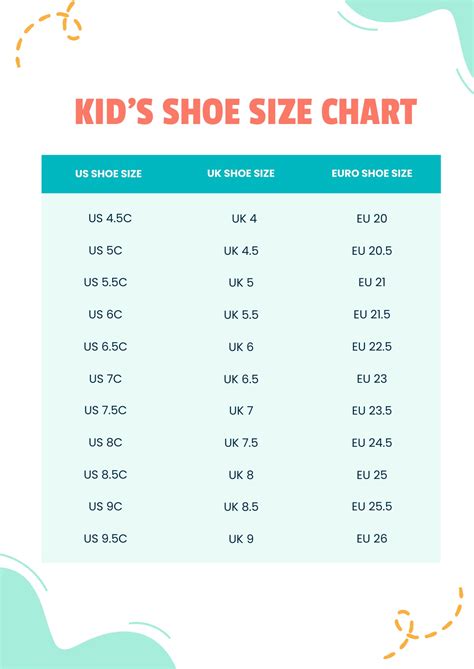 Kids Shoes Sizes Chart