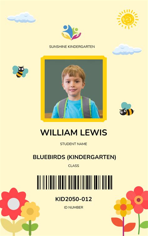 Kindergarten Id Card Template