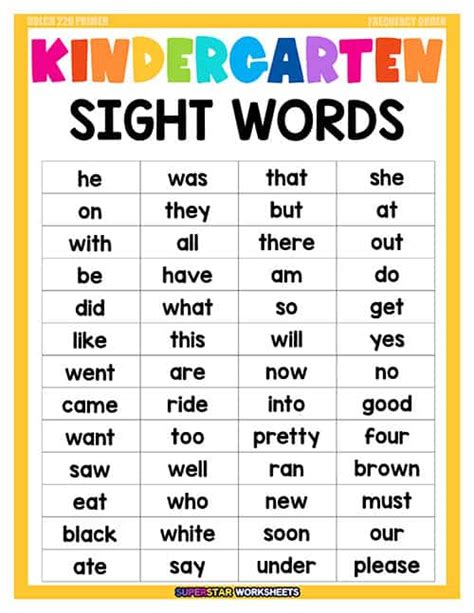 Kindergarten Sight Words Printables