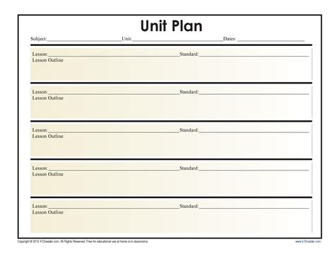 Kindergarten Unit Plan Template