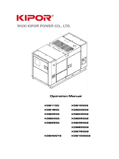 Kipor Kge1000ti Generator Service And Parts Manual