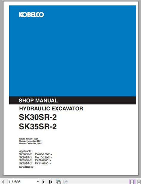 Kobelco Sk30sr 2 Sk35sr 2 Hydraulic Excavator Service Shop Repair Manual