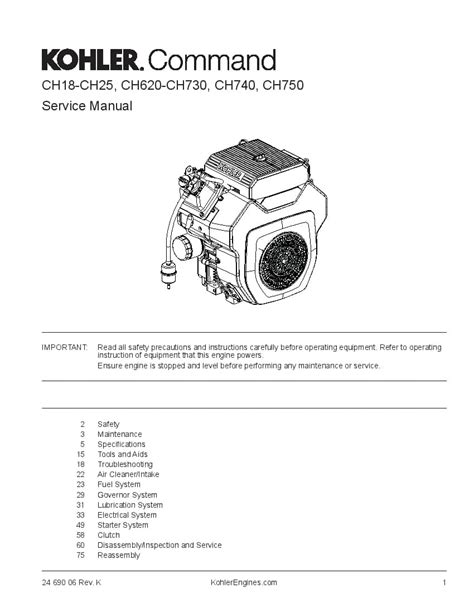 Kohler Command Ch18 Ch25 Ch620 Ch730 Ch740 Ch750 Service Repair Workshop Manual Download