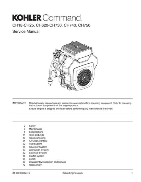 Kohler Command Ch740 Ch745 Ch750 Workshop Repair Manual