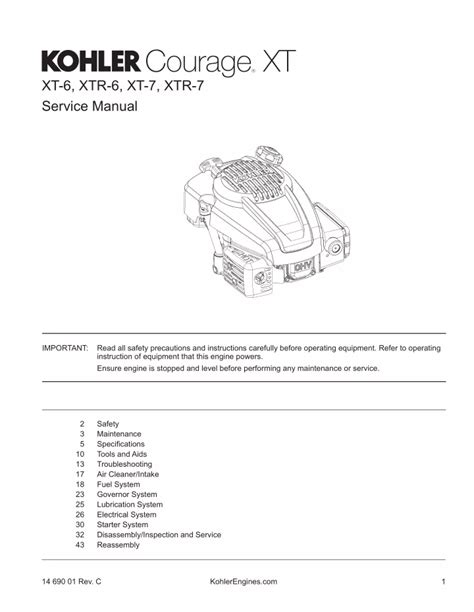 Kohler Courage Model Xtr 6 3 8hp Engine Full Service Repair Manual